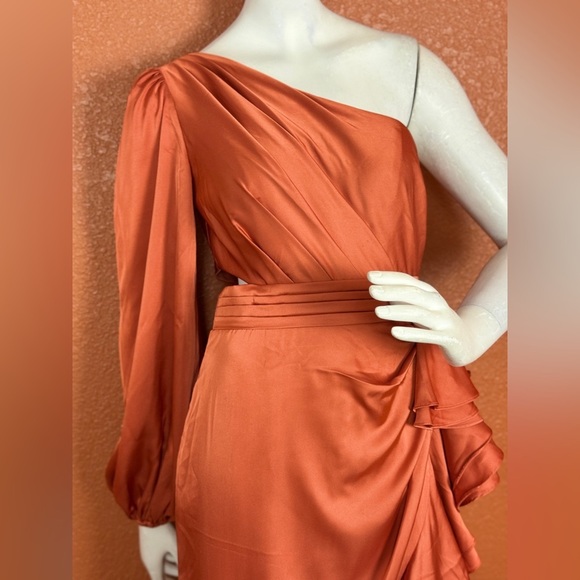 Mac Duggal One-Shoulder Ruffled Orange Dress - Picture 12 of 16